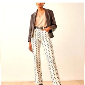 Reformation Mod High Rise Straight Jean  geometric print  white&brown sz28  EUC